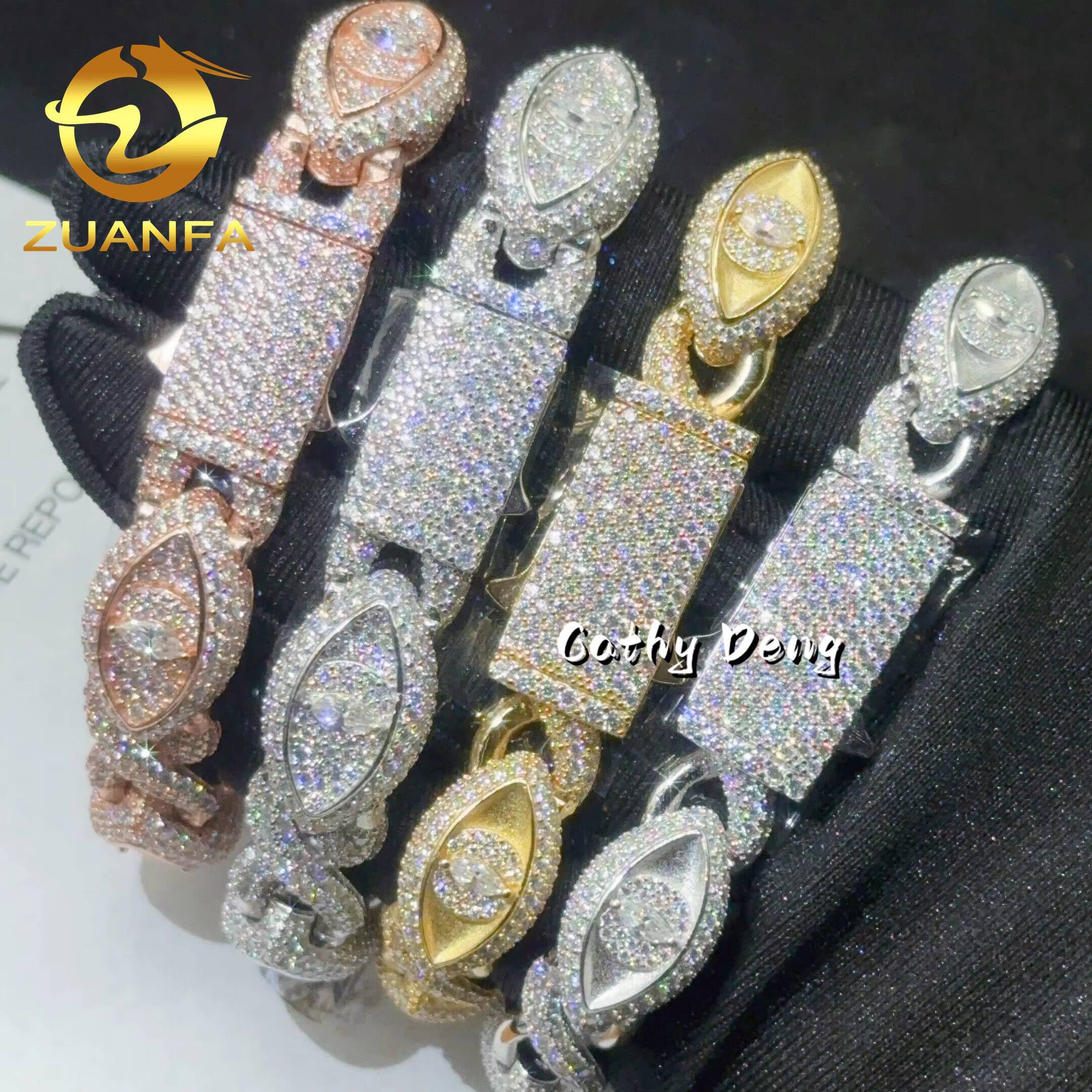 13MM New Arrival Hip Hop Jewelry Iced Out Men Cuban Bracelet Evil Eye 925 Silver Moissanite Bracelet Spring Box Pass Tester