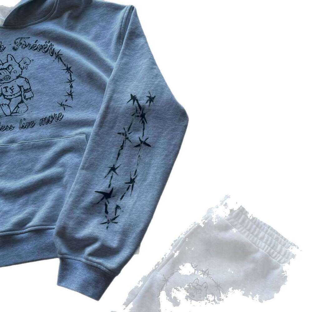 High Dark Style Hoodie Unisex Spring Autumn Trendy Street Loose Long Pants Set