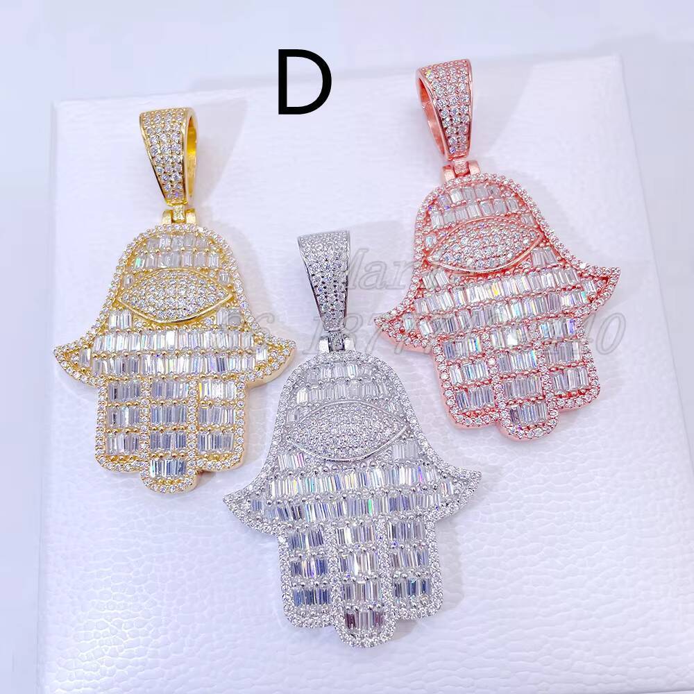 Iced Out Vvs Moissanite Hamsa Hand Pendant Charm Hip Hop Jewelry Diamond Hamsa Pendant Silver Jewelry Good Quality