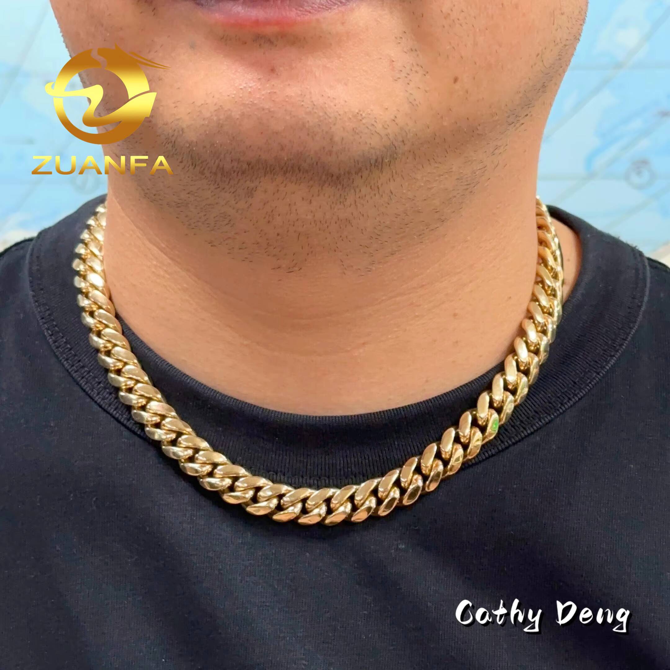 Luxury 14k Solid Gold Cuban Chain 12mm AU585 Gold Hip Hop Jewelry Rapper Miami Cuban Link Chain Necklace for Men