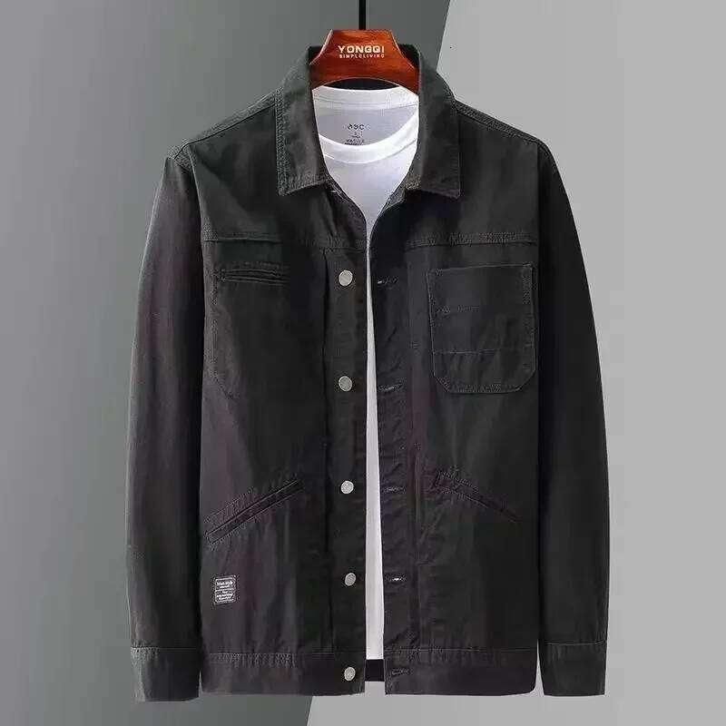 Warm Padded Autumn Khaki Denim Jackets Man Cargo Black Button Padding Jeans Coat for Men with Sheep Wool Cowgirl Loose Vintage G