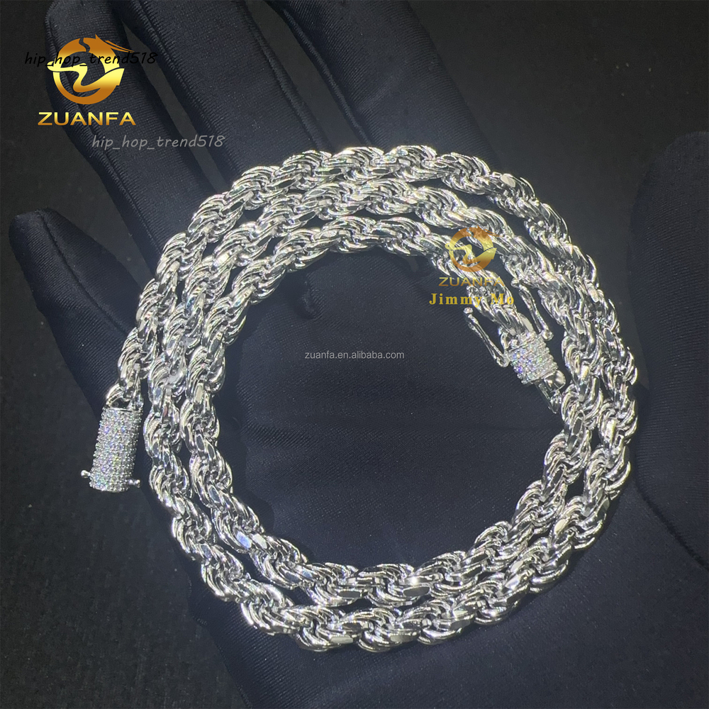 Fashion Iced Out Man Jewelry Hip Hop 925 Silver Solid Rhodium Gold Plated 4mm 6mm Sterling Silver Rope Chain