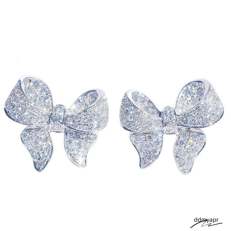 New Arrival Jewelry Sterling Sier Pave White Sapphire ddmyday CZ Dia Gemstones Bow Party Women Wedding Stud Earring Gift