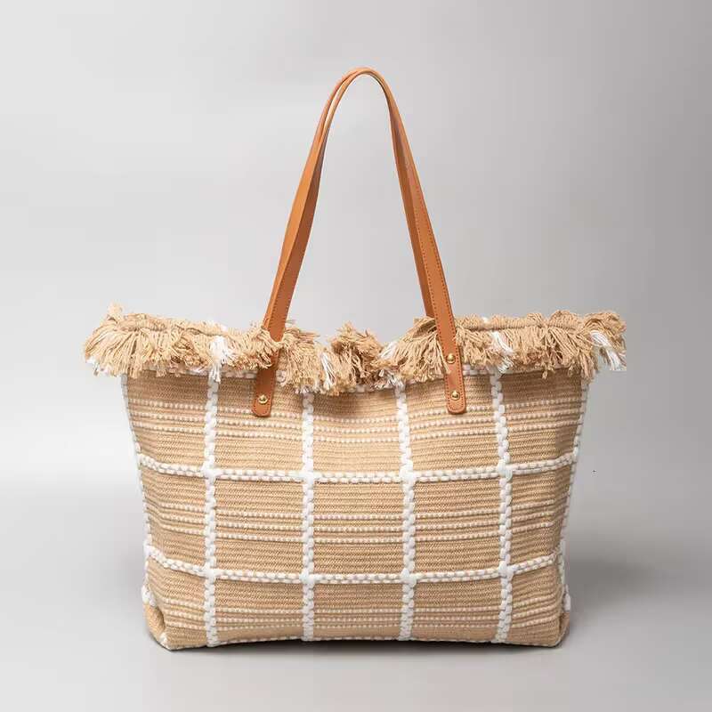 Large-Capacity Canvas Tote For Women, New Single-Shoulder Beach Bag With Fringe Embroidery, Featuring A Unique And Niche Design.