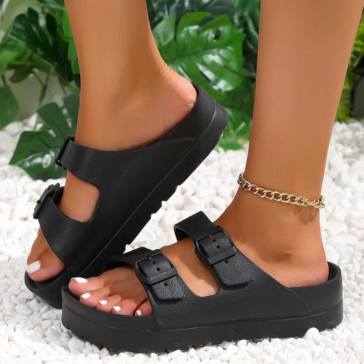 Summer Womens Platform Slippers Slip on Beach Sandals With Adjustable Buckle Comfort Lightweight EVA Slides Thick Soles 4cm W250905