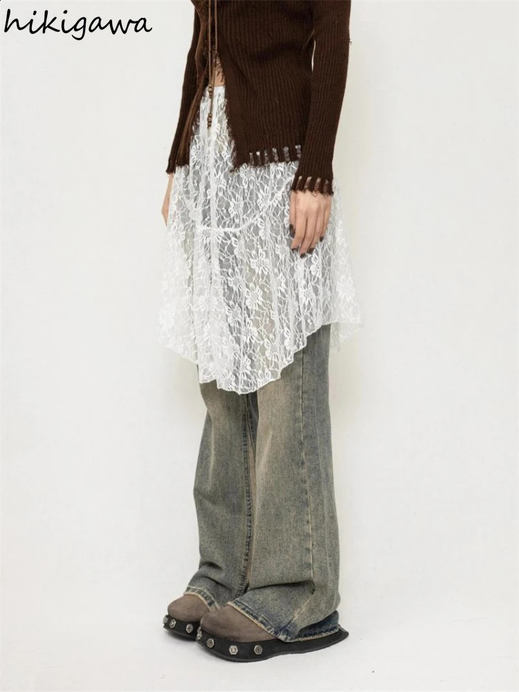 Faldas Mujer De Moda Lace Sexy Women Skirt Fashion Summer Jupe Loose Irregular Aline Saia See Throught Sweet Y2k Skirts 250905