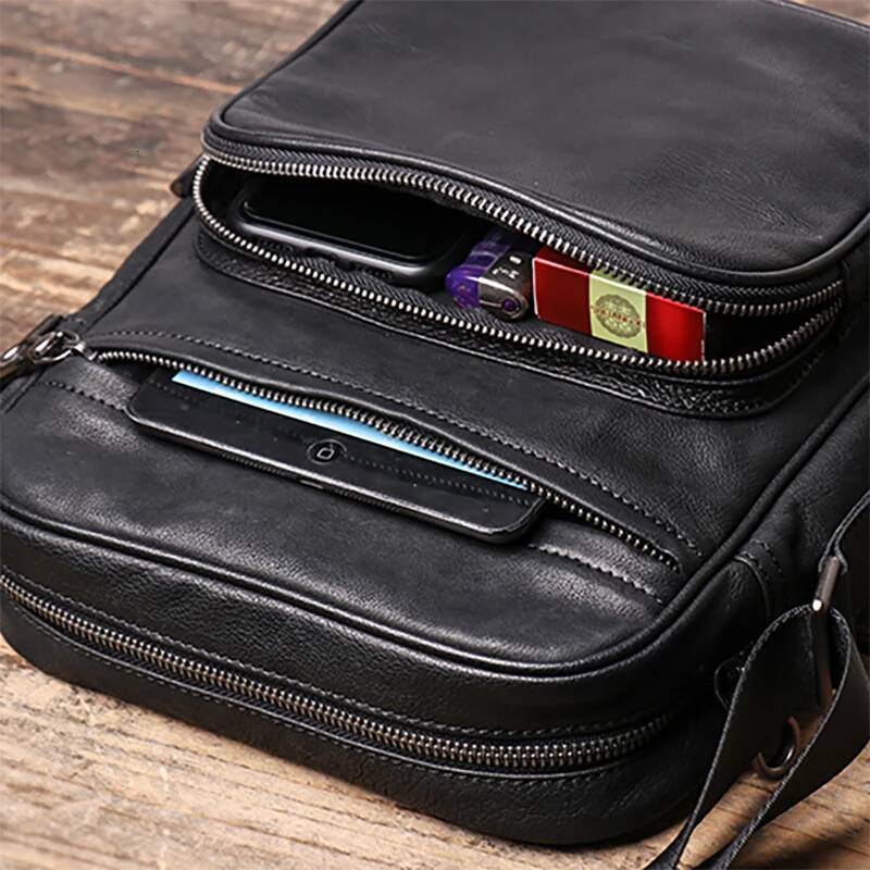 LUOKIR Men's Genuine Leather Crossbody Casual Fashion Sling Shoulder Bag Cowhide Designer Messenger Bags For 11 Inch Ipad