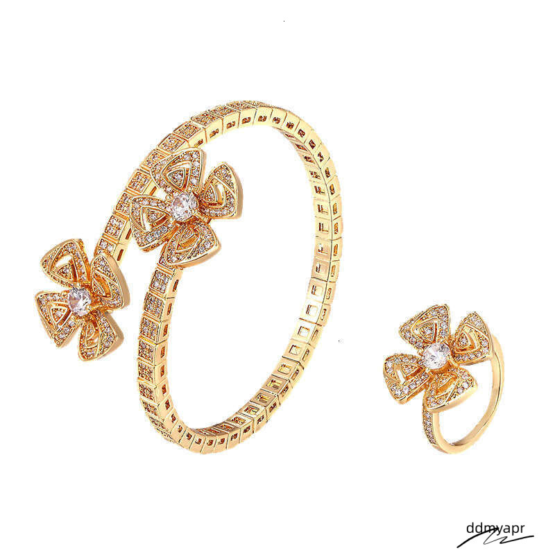 New Eternal Petal Bracelet With Ddmydec Zircon Inlay Fashionable Modern Jewelry For Women Spring Snake Bone Hollow Double Flower Accessories