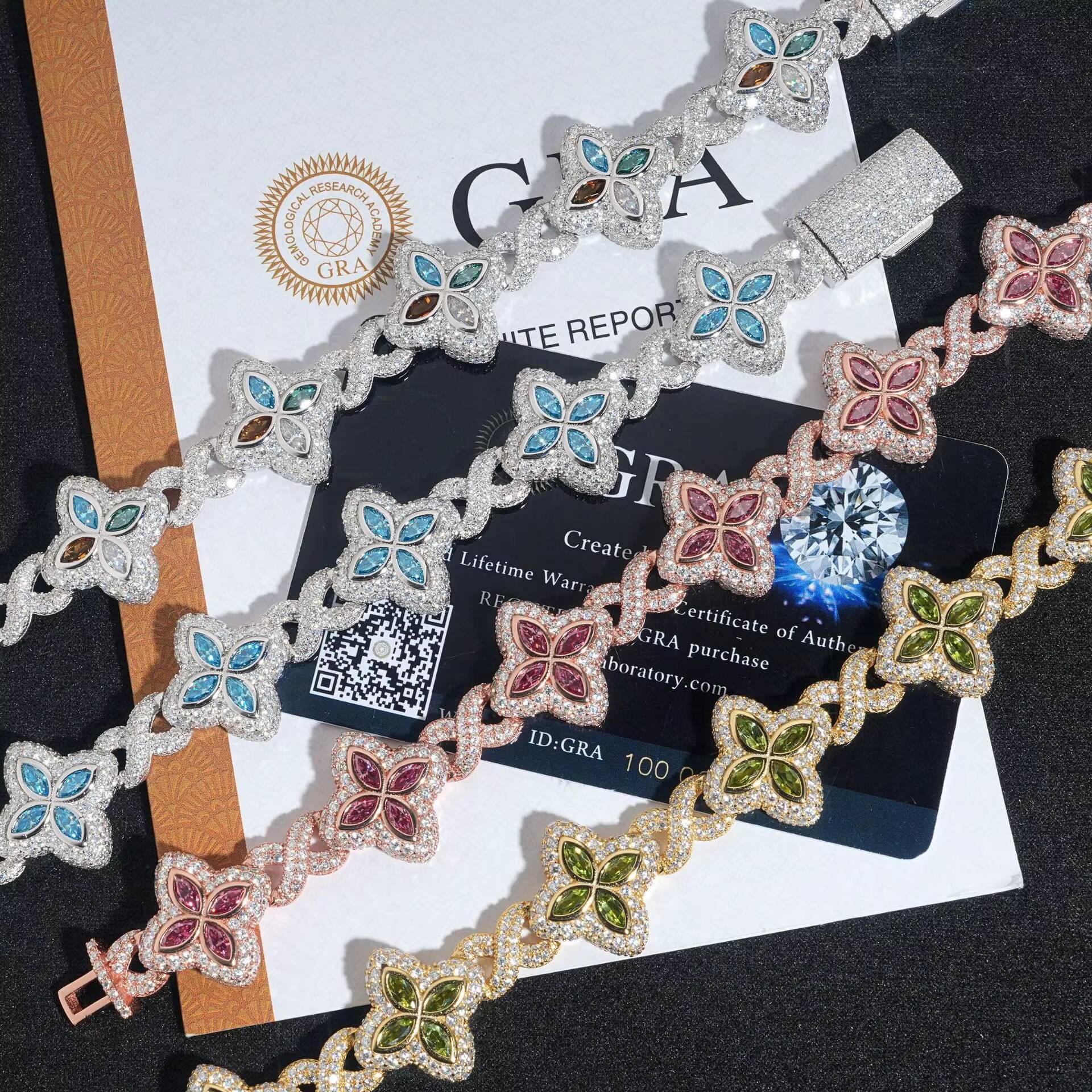 Style S925 Sterling Silver Cut Colored Moissanite Bracelet Passes The Diamond Tester And Comes