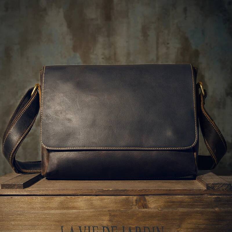 Vintage Genuine Laptop Briefcase Men's Cowhide Leather Office Document Cross body Daily Shoulder Messenger Bag high-quality