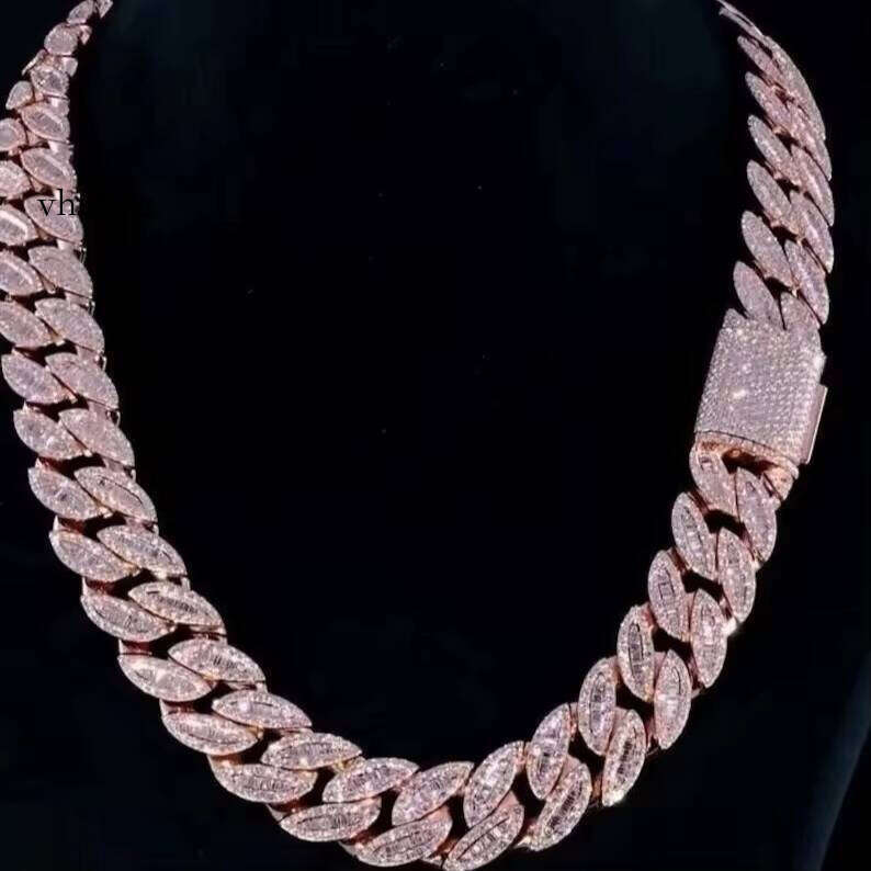 18mm Moissanite Cuban Link Chain Iced Out Necklace with Baguette & Round Cut VVS Moissanite, Passes Dia Tester