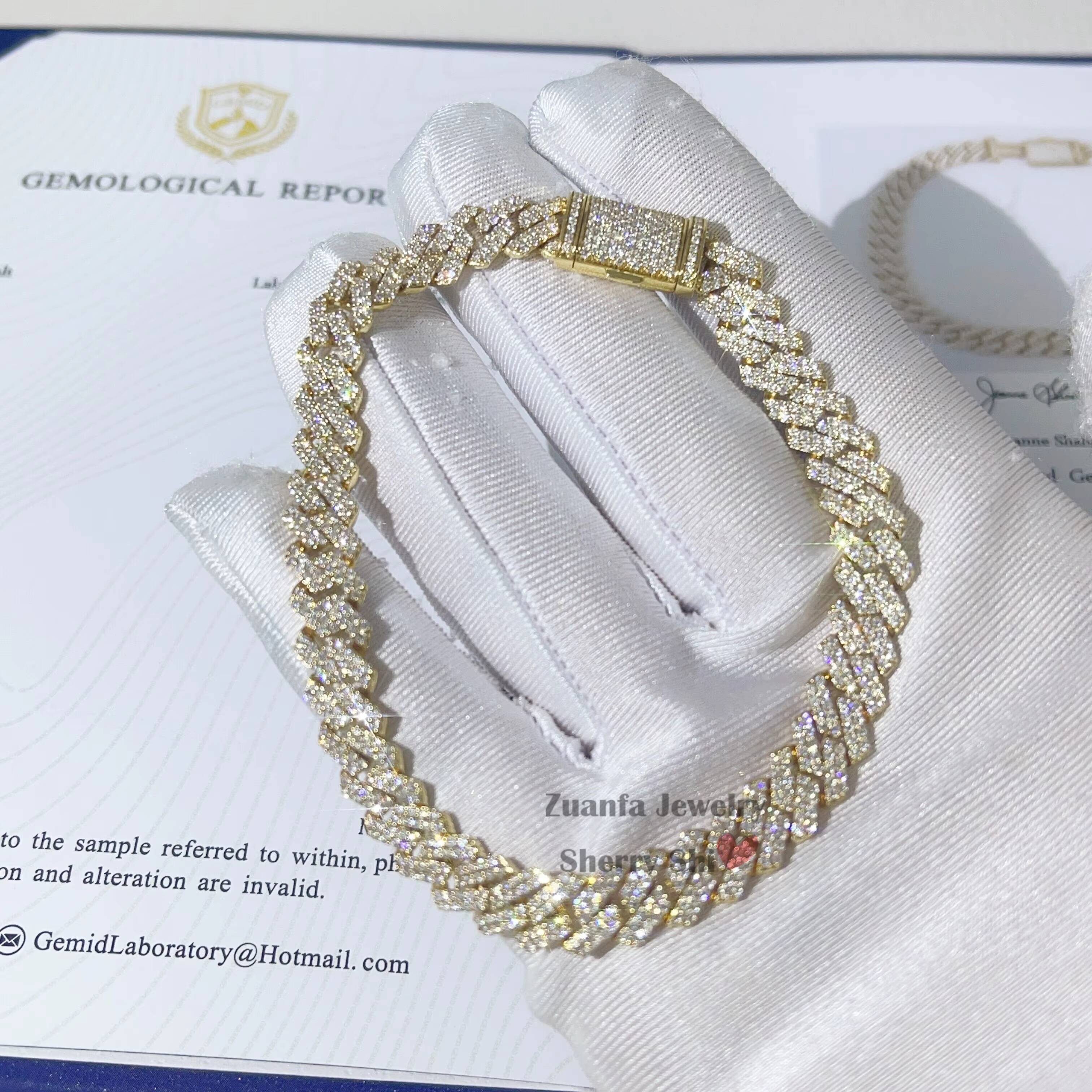 2687G Hip Hop Iced Out Men Women Not Moissanite 8MM 18K Solid Gold 8MM Lab Grown Diamond Cuban Bracelet