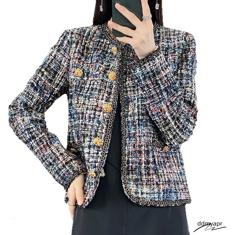 Graceful French Style ddmyday Elegant Design Small Fragrance Round Neck Coat Tweed Pink Plaid Petite Short Top 250721 ddmyday ddmyday ddmyday ddmyday