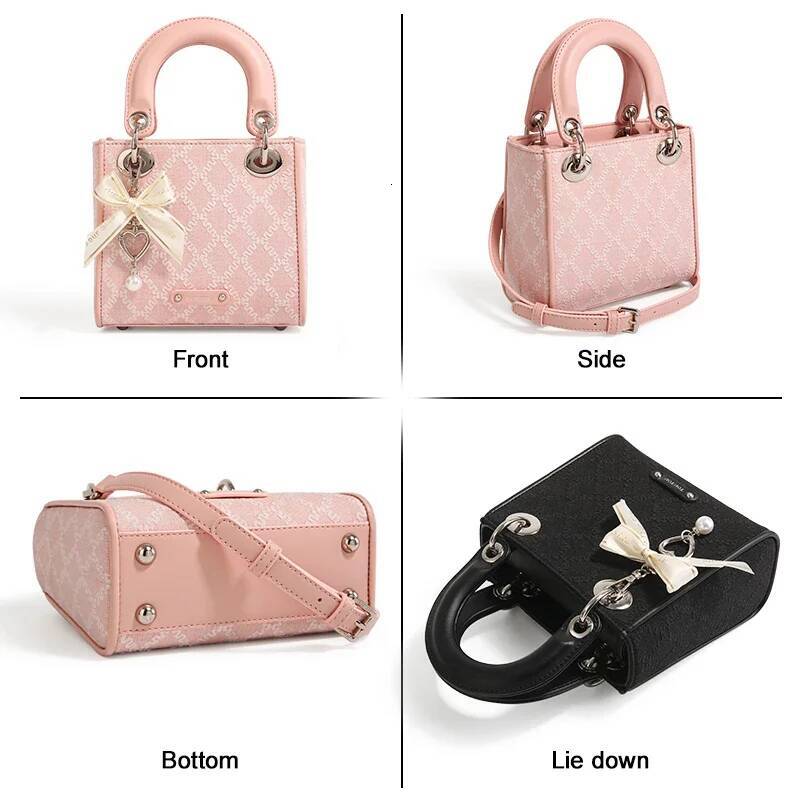 TOUTOU Argyle Jacquard Handbag Fashion Bow Decor Satchel Purse Women's Small Tote Brand Bag