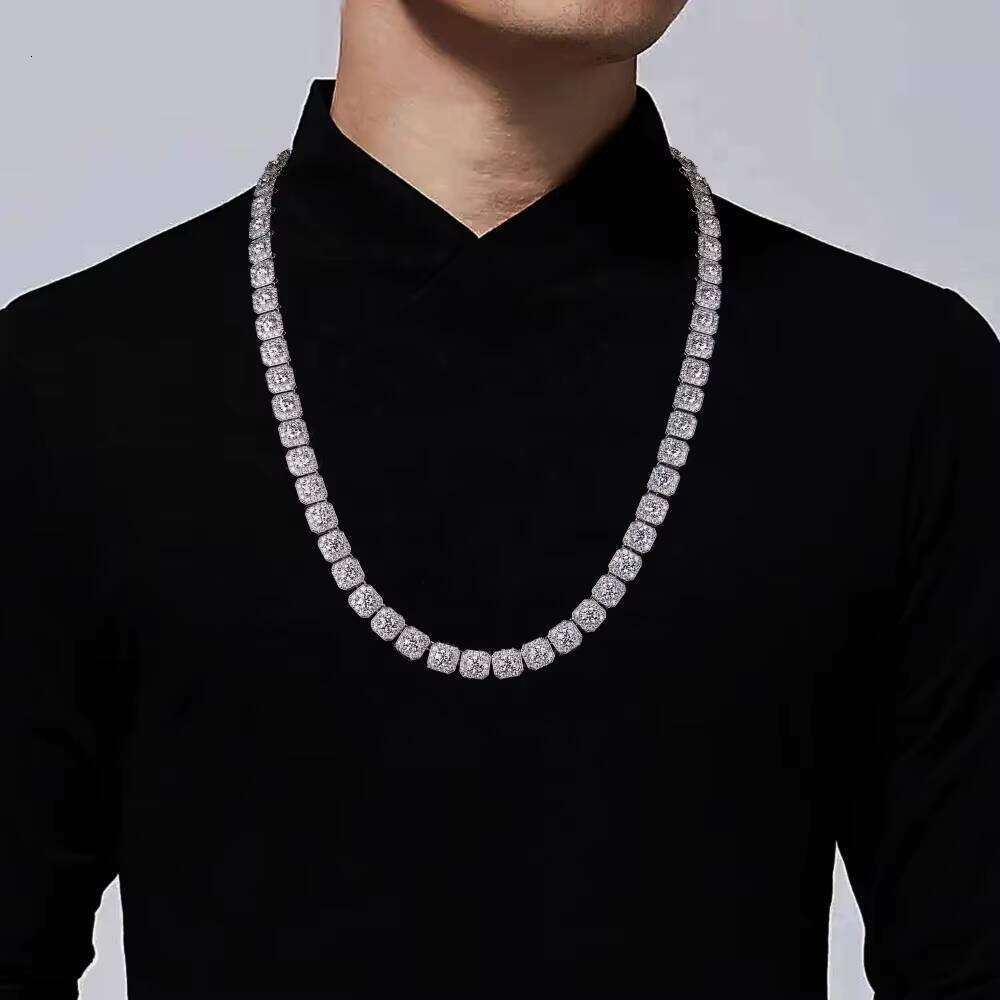 Fine Jewelry Hiphop Solid Sterling Sier Bling Iced Out VVS Moissanite Rock Candy Square Tennis Chain for Women Men Party