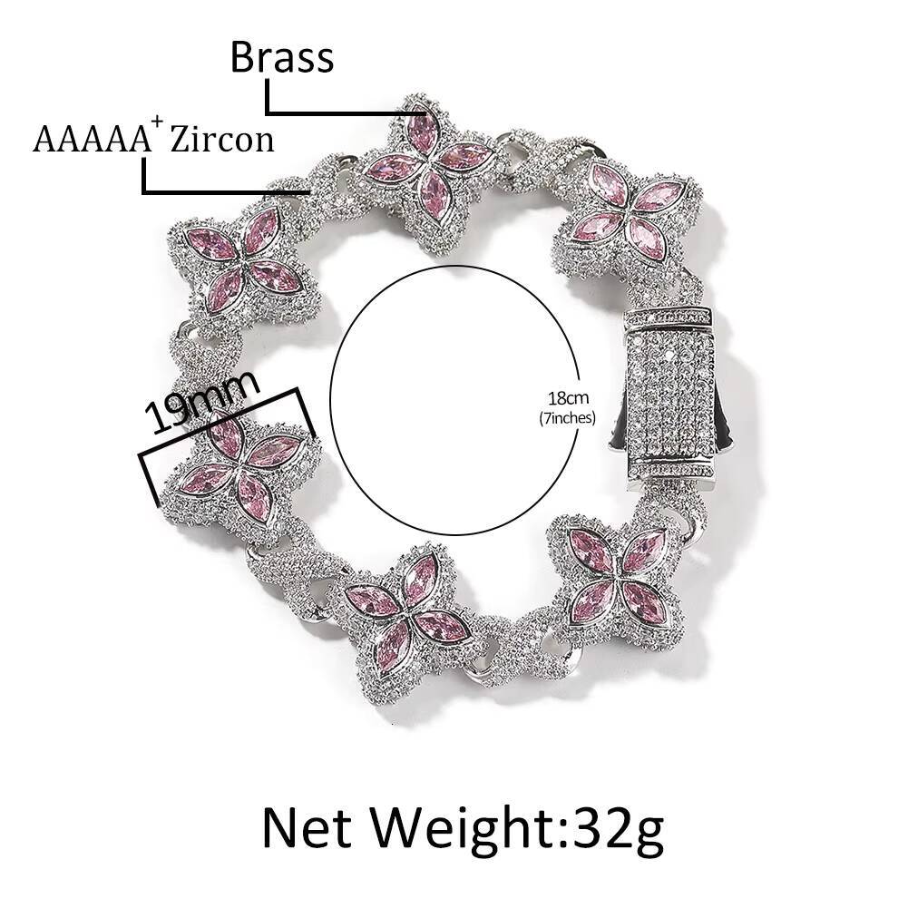 UWIN New Arrival Hip Hop Pink CZ Clover Bracelet CZ Iced Out Flower Diamond with Infinite Chain Bracelet for Men Women