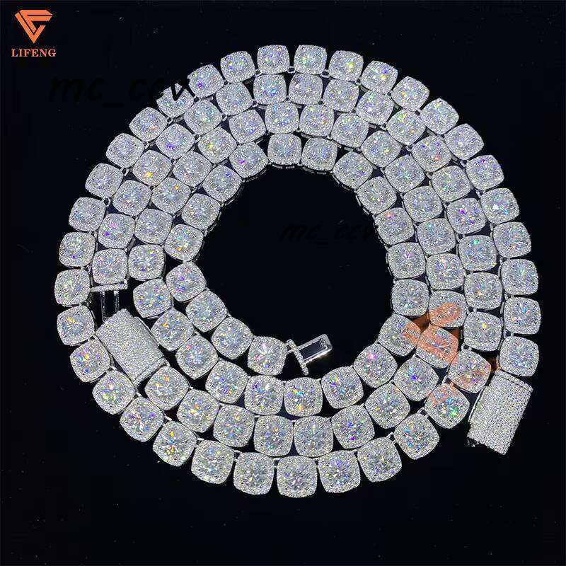 Hip Hop Jewelry Mens 10Mm Pure Sier VVS Moissanite Iced Out Rhodium Plated Tennis Chain Necklace