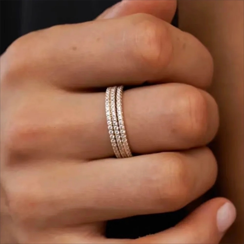 13PCS Thin Dainty Stackable Ring Minimalist Full Band Cubic Zirconia Rose Gold Color Plated Pave Rings for Women 250904