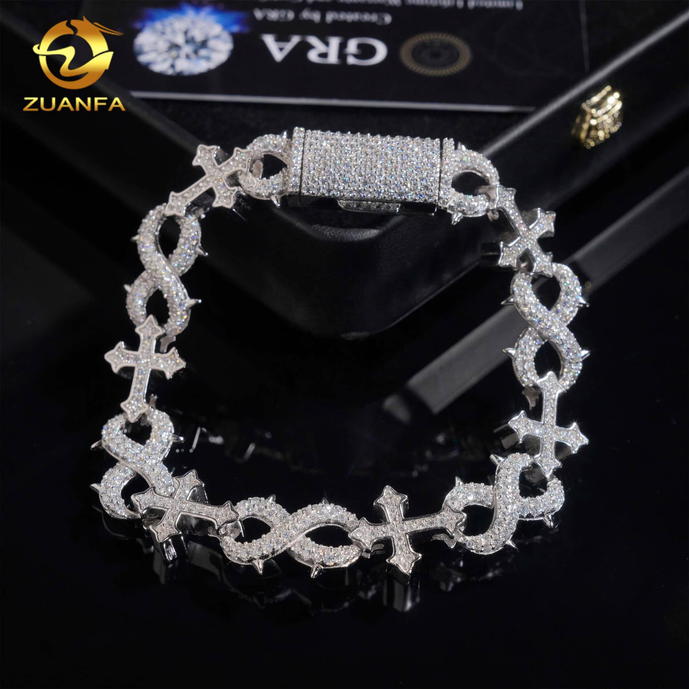 Fashion Men Style Rapper GRA Certificates 925 Silver Iced Out Hip Hop Jewelry VVS1 Moissanite Diamond Cross Cuban Bracelet Men