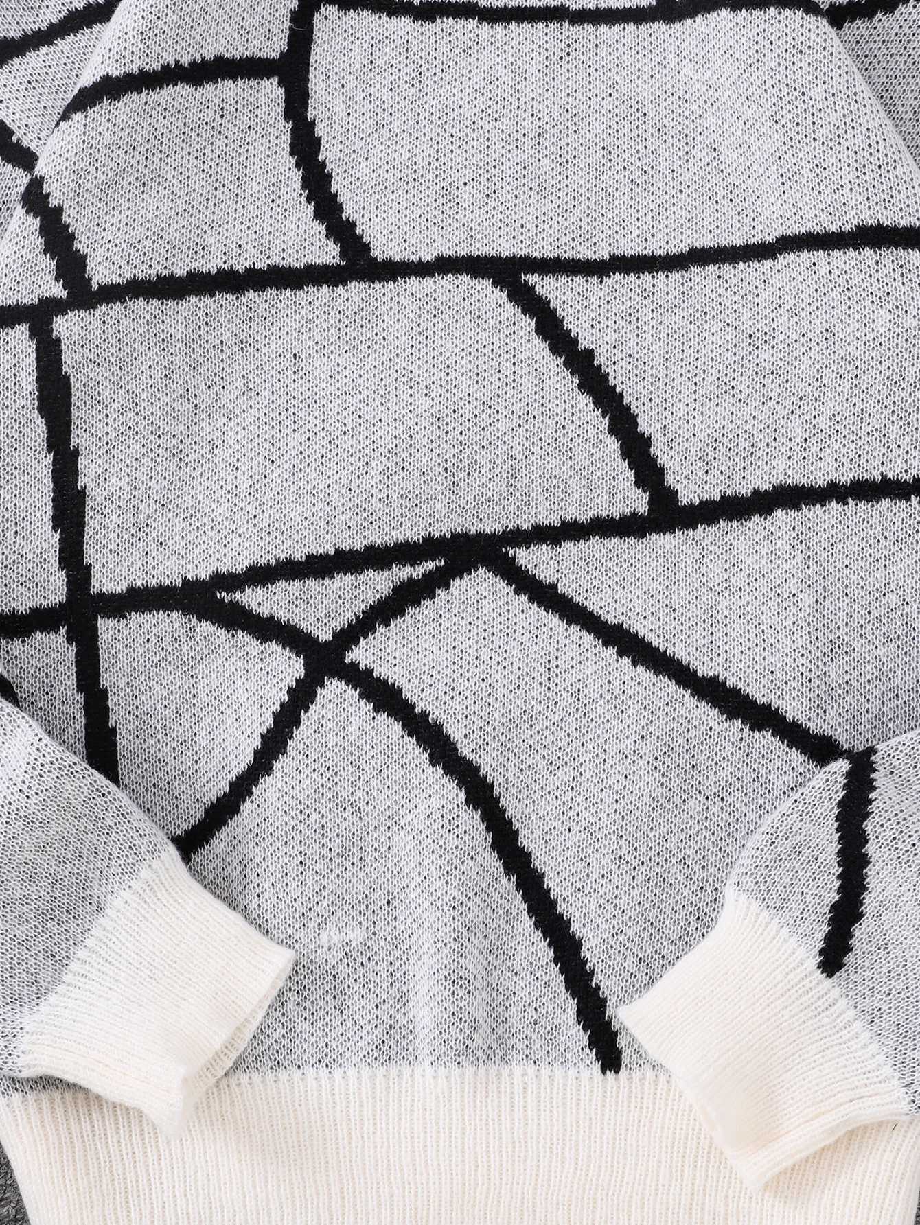 New Popular Autumn and Winter Broken Pattern Pullover Sweater Casual Round Neck Contrast Color Knitted Mens Pullover Z250905