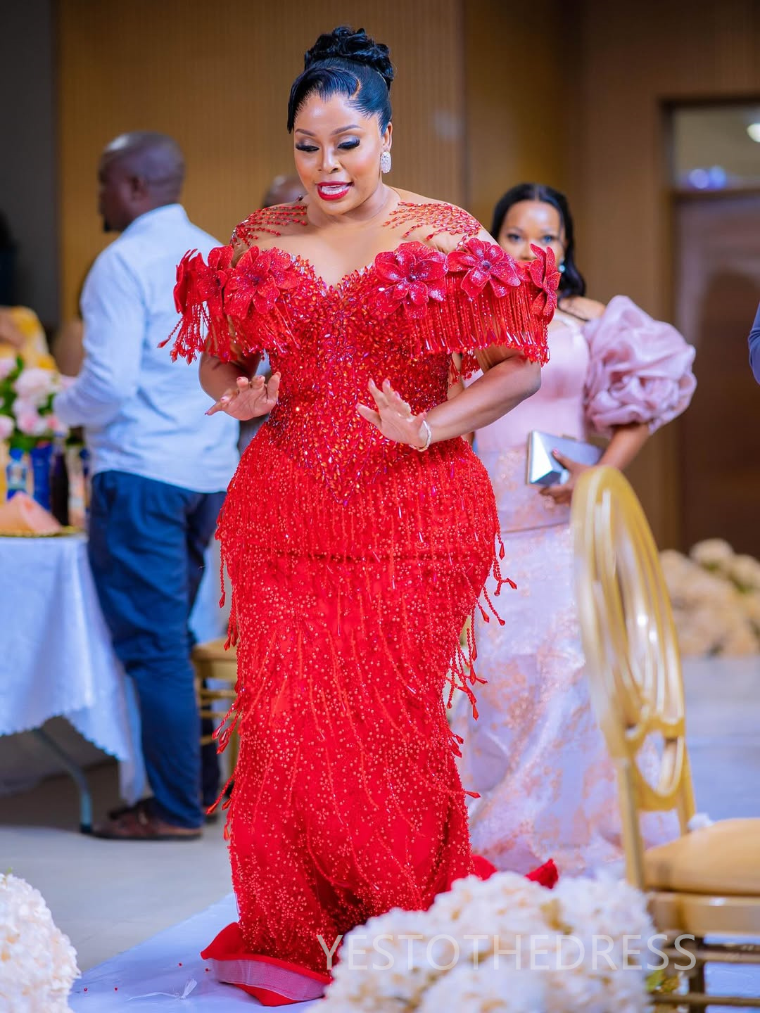 Plus Size Red Prom Dress 2025 Evening Dresses Elegant Dresses For Special Occasions Illusion Beaded Lace Tassel Birthday Dress Second Reception Gown A