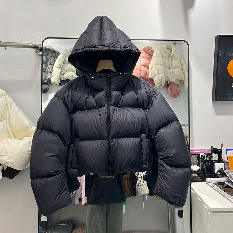 2025 Winter Lightweight White Duck Down Hooded Loose Puffer Jacket Warmer Oversize Jacket Cotton Long Sleeve Zipper Padded Coat