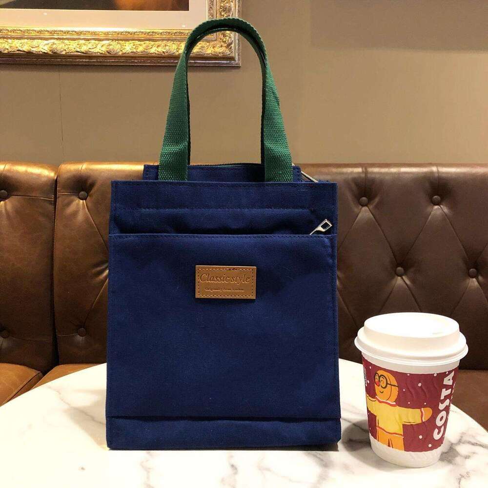 Fashion Multi-layer Canvas Solid Color Tote for Men and Women, Student Casual Mommy Bag, Simple Office Water Bottle Storage Bag