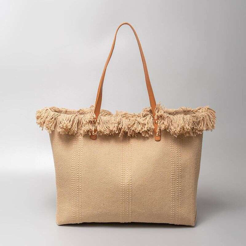 Large-Capacity Canvas Tote For Women, New Single-Shoulder Beach Bag With Fringe Embroidery, Featuring A Unique And Niche Design.
