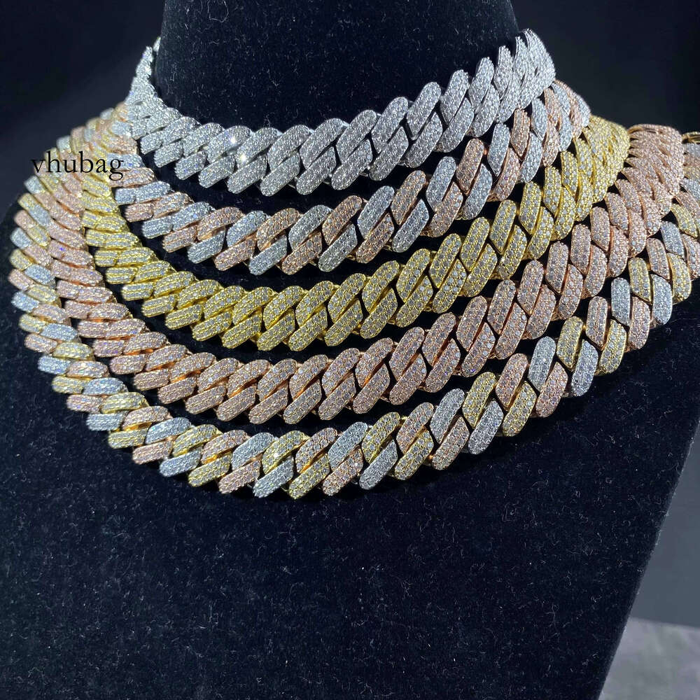 High Quality Hip Hop Fine Jewelry Men 12mm Full Iced Out Prong Solid Cuban Link Necklace Chain Bracelet