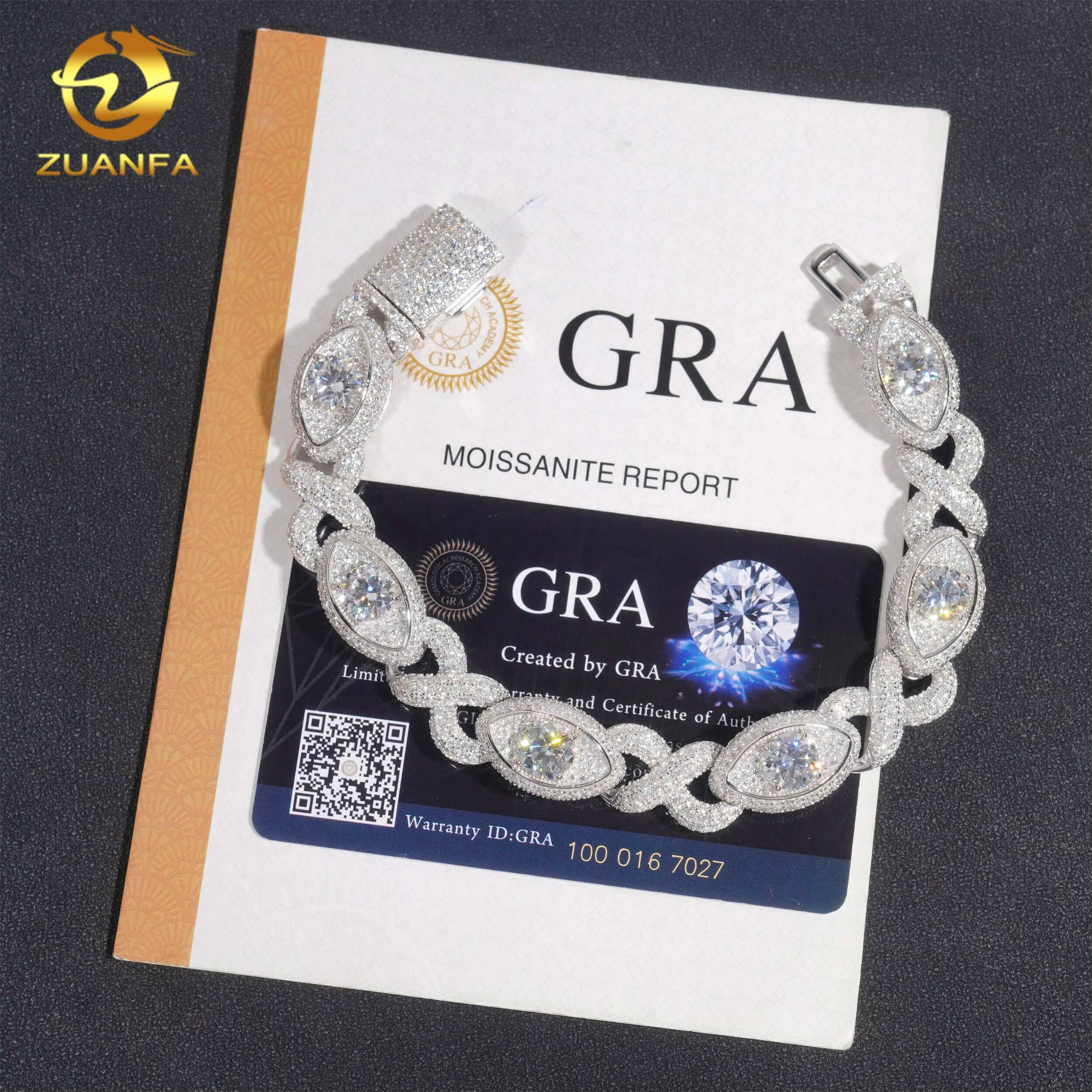 New Trendy Custom 13mm Hip Hop Iced Jewelry 925 Sterling Silver Fully Iced Out VVS1 Moissanite Diamond Evil Eyes Cuban Bracelet