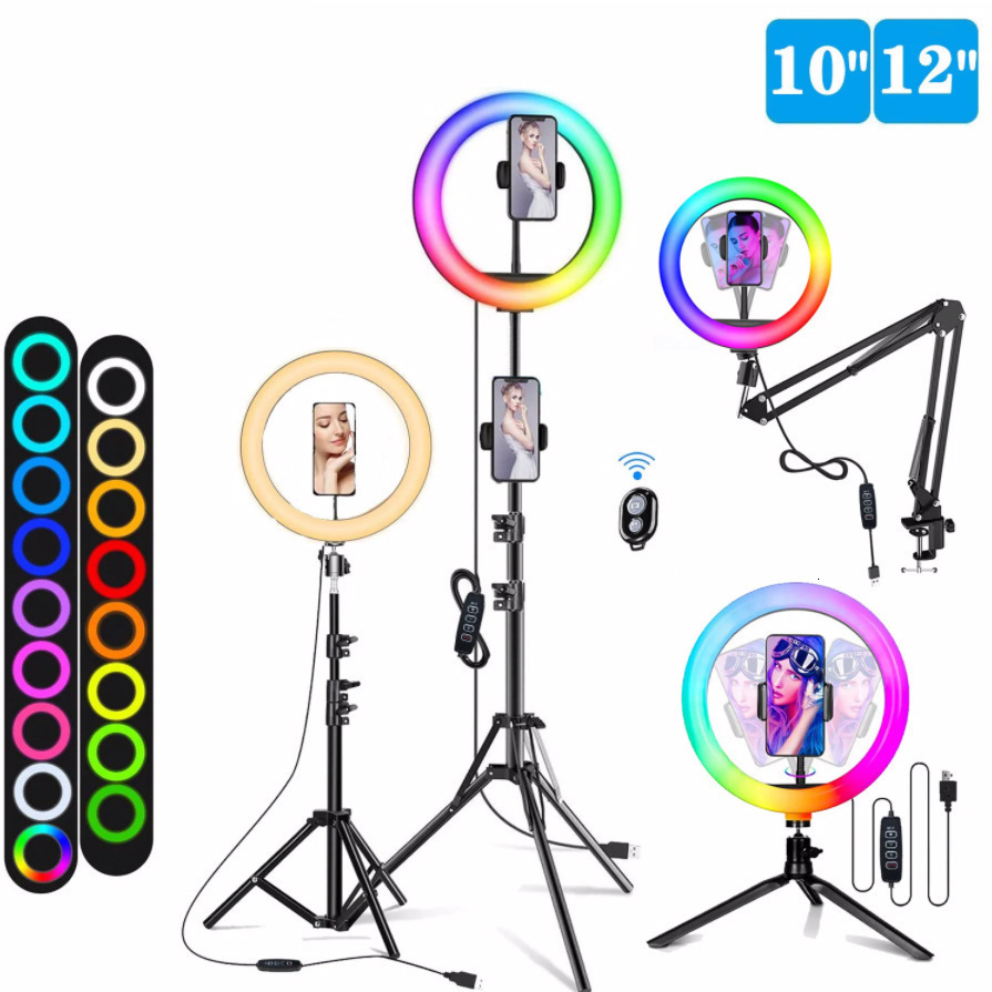 RGB selfie ring light tripod phone stand pography ring light circular fill light LED color light tripod makeup 240909