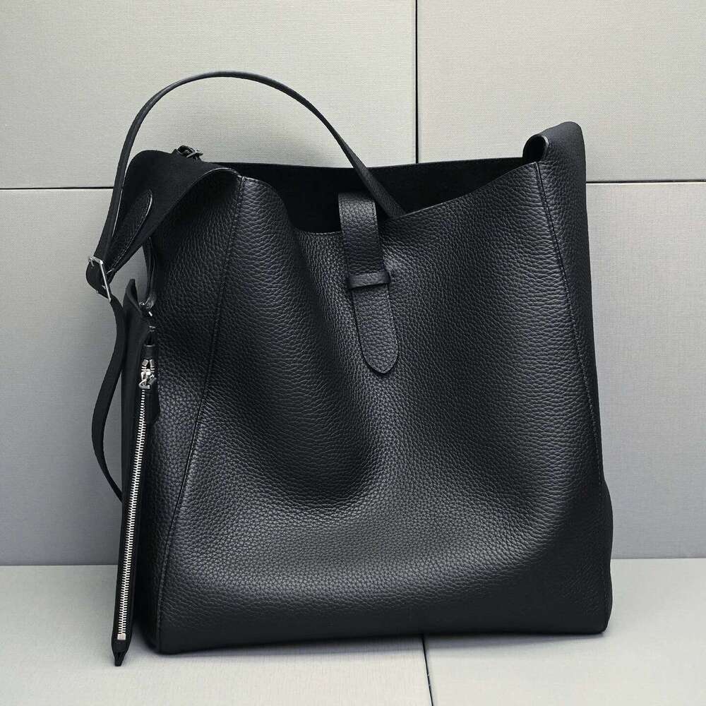 XHTY Genuine Leather Bucket Bag, Women's Simple Fashion New Tote Bag Full-Grain Cowhide High-Capacity Versatile Leisure