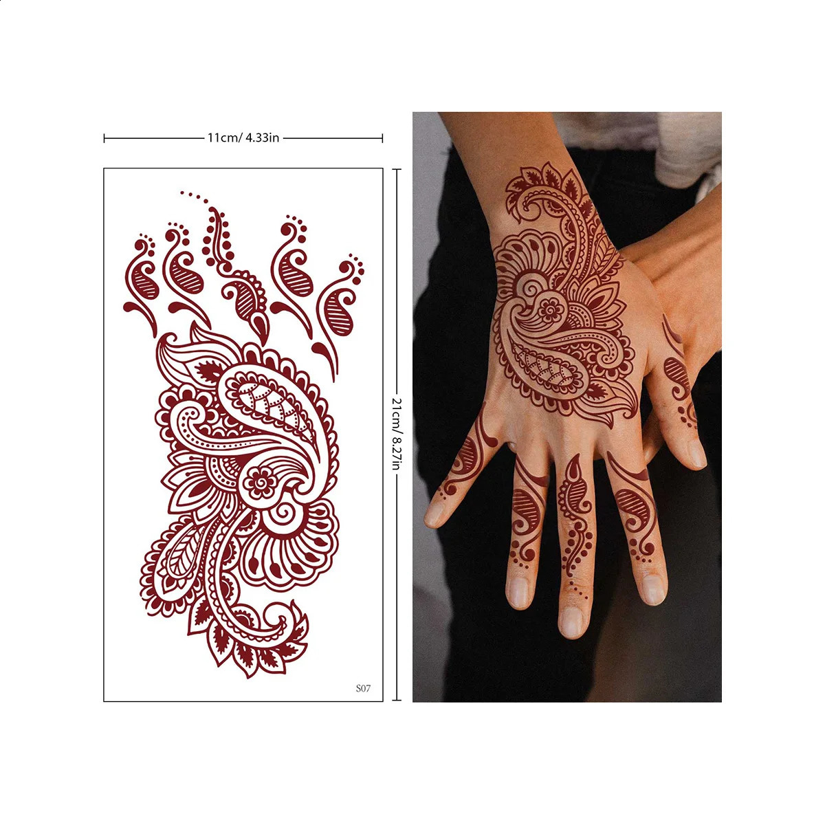 Red Lace Henna Tattoo Sexy Maroon Stickers Waterproof India Mehndi n Temporary Tattoos Finger Hand For Women 250825