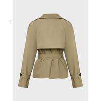 Trendy Solid Color Notch Lapel Double Breasted Long Sleeve Trench Coat