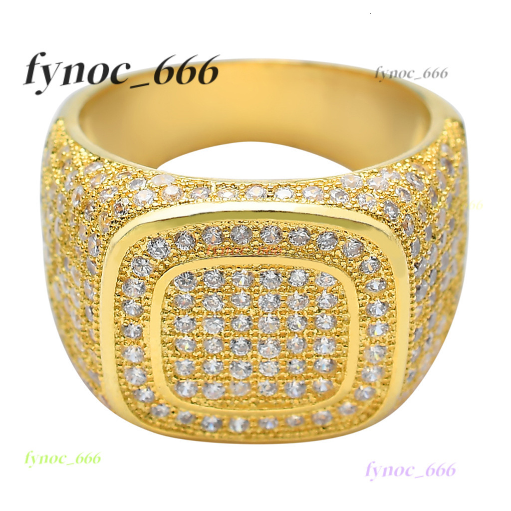 Wholesale Hip Hop Jewelry Bling Morganite Ring Custom Brass Micro Insert Morganite Ring Gold Full Diamond Fashion Luxury Ring for Men