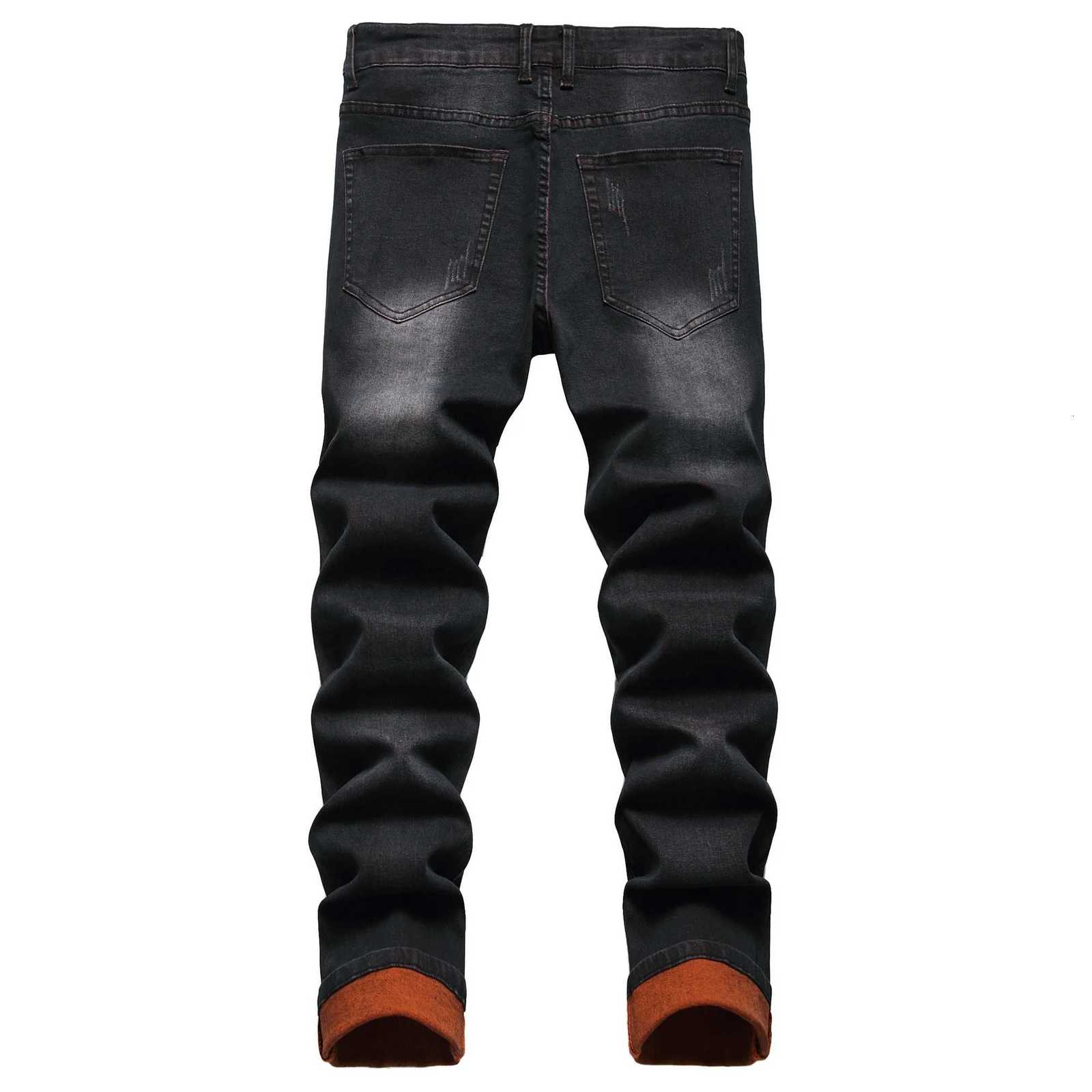 Mens black distressed jeans Mens orange distressed long pants Casual party stretch denim long pants 5 W250905