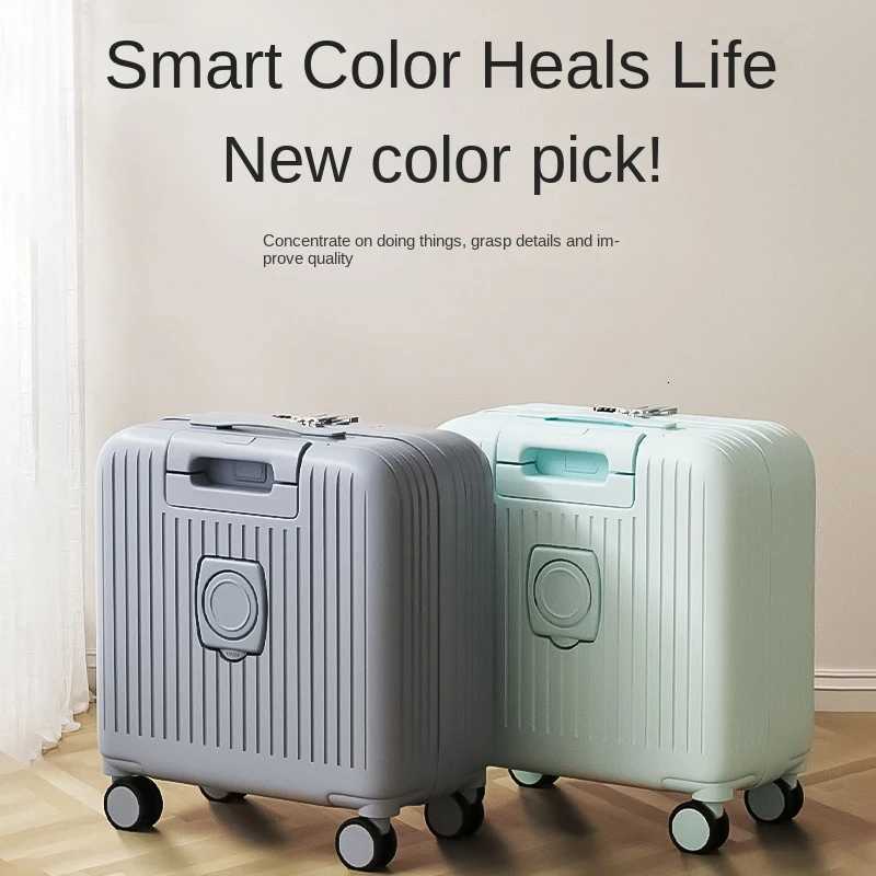 1820 inch Cabin Suitcase Front Opening Silent Wheel Trolley Case with Cup Holder Lightweight Luggage Z250905