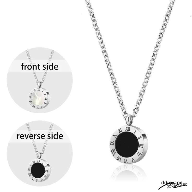 PAXA Stainl Steel Ran Numeral Black White Shell Necklace For Wen Ddmydec Fashion Round Pendant Chain Collar Fem Party Jewelry Ddmydec