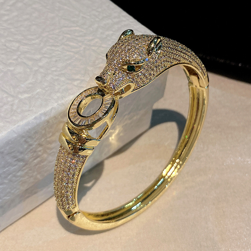 Luxury Brand Designer Jewelry New Leopard 18K Gold Full Diamond Zirconia Carka Bracelet For Women Hot-Selling Retro Fashion Electroplated