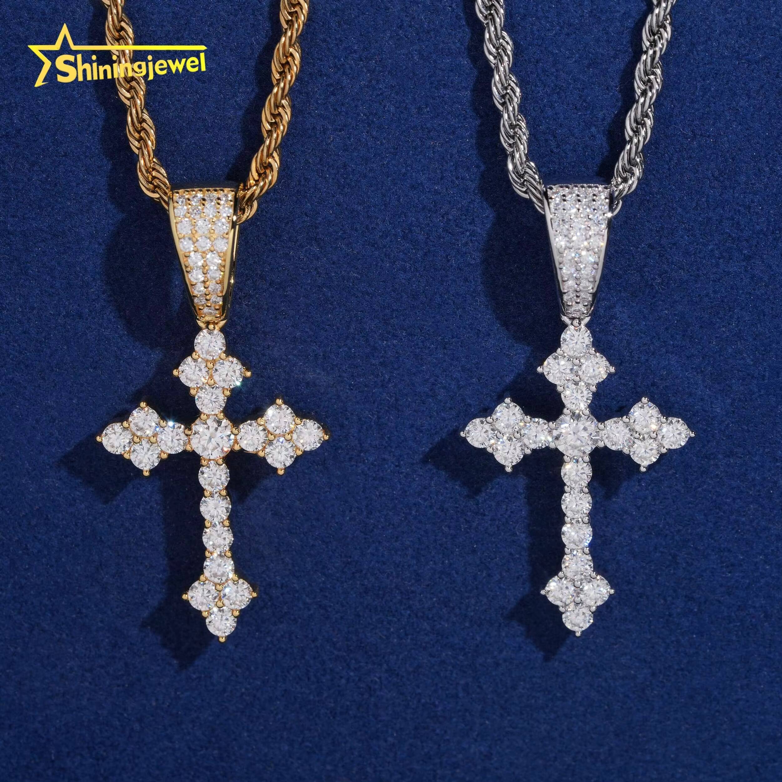 USA Warehouse Fashion Jewelry Gold Plated 925 Silver Moissanite Cross Pendant Custom Iced Out Hip Hop Diamond Charms Pendants
