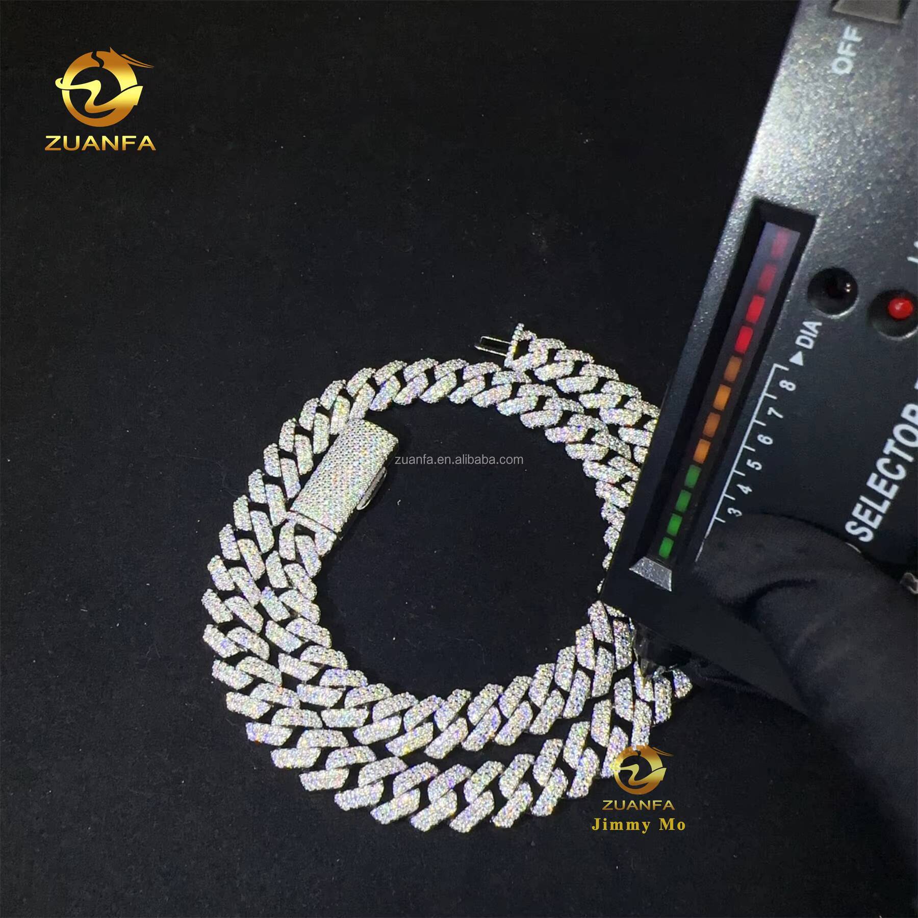 Hot Selling Popular Box Clasp 925 Solid Silver 12mm Two Rows Iced Out Hip Hop VVS1 Moissanite Miami Cuban Link Chain