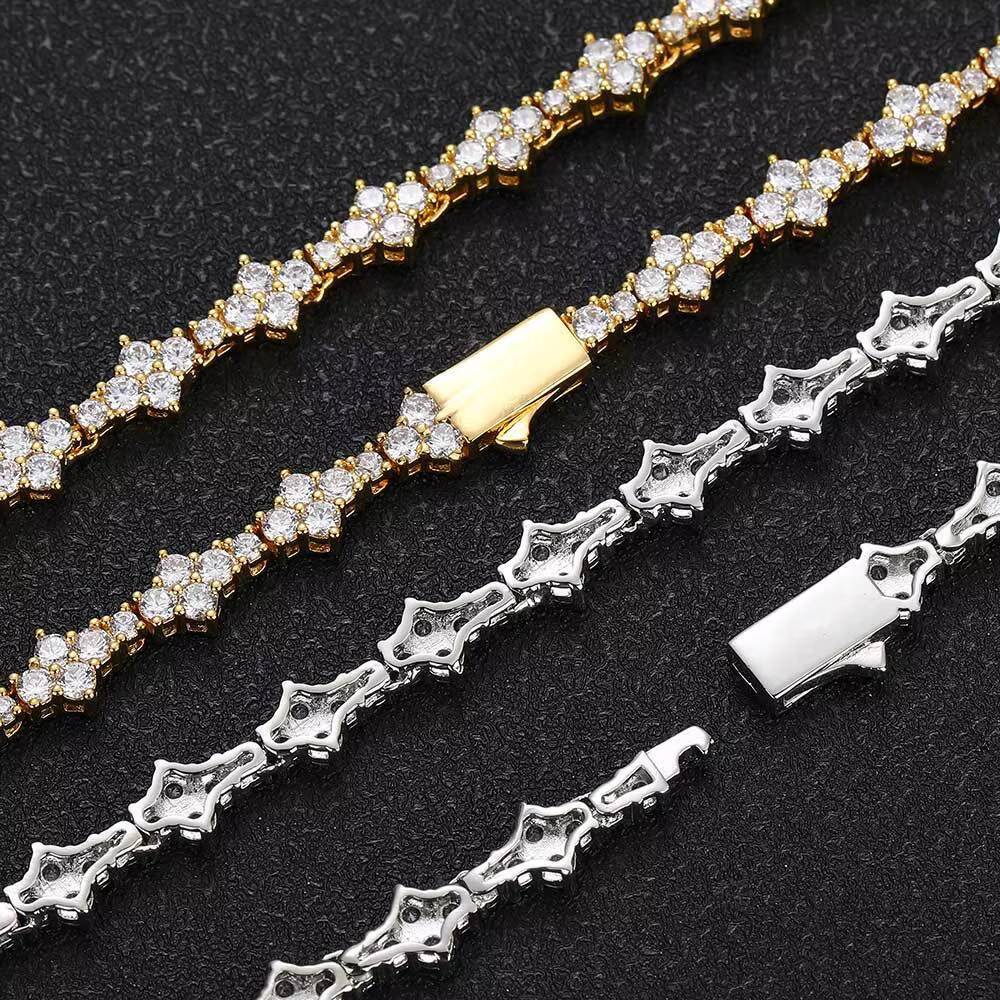 China Custom Fashion Hip Hop 65mm Ice Cluster Tennis Chain Men Diamond Necklace