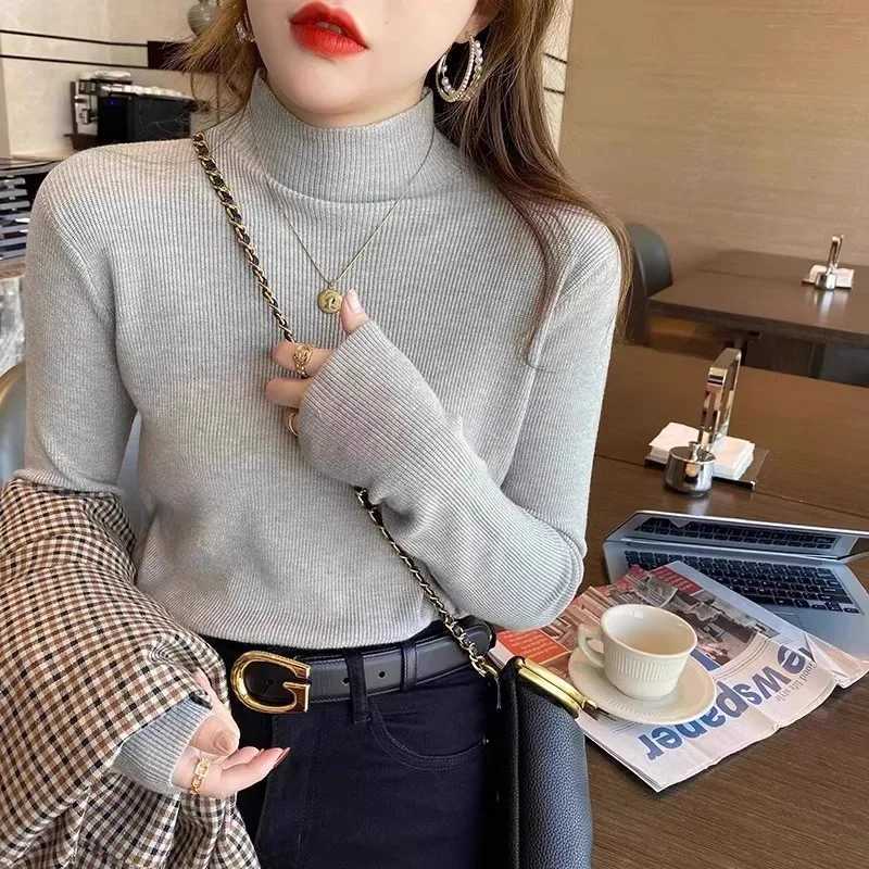 2025 New Turtleneck Sweater Women Fashion Stretch Tops Women Knitted Pullovers Korean Style Simple Base Layer Knitted Sweater Z250905