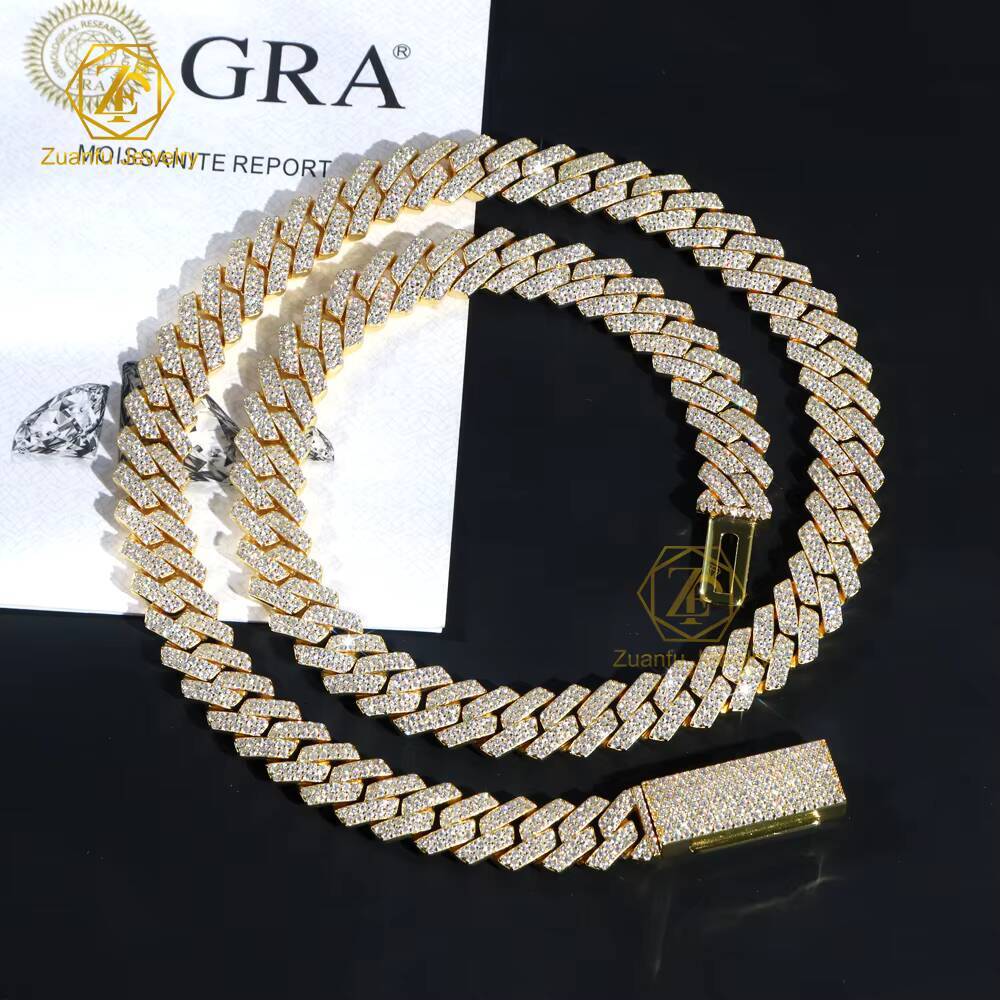 Custom Hip Hop Jewelry 18K Gold Plated 925 Sterling Silver Moissanite Iced Out Clasp Classical 8mm 10mm Cuban Link Chain for Men