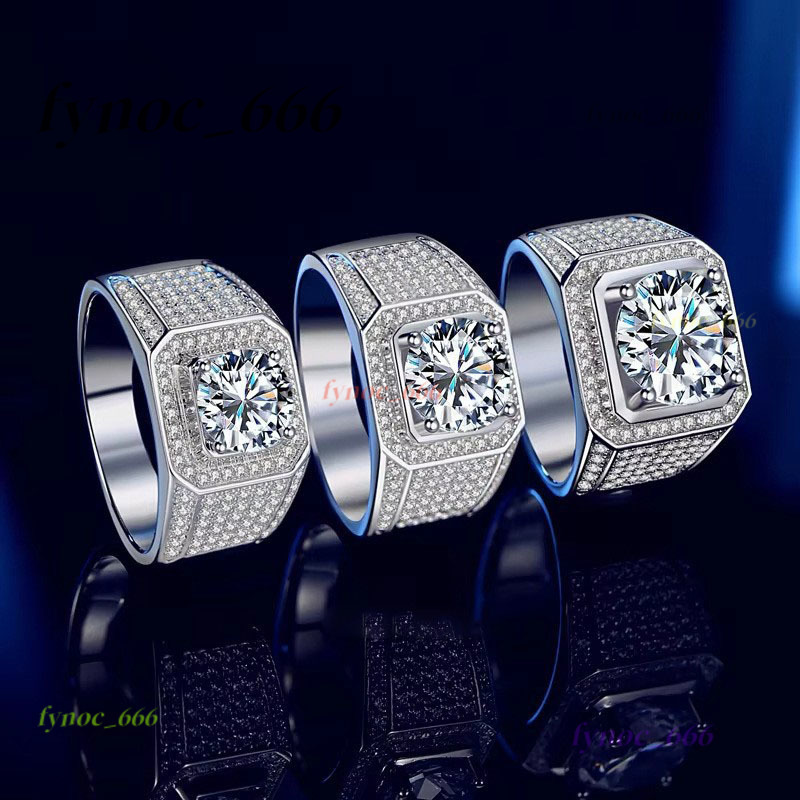 New Exquisite Jewelry Hiphop Luxury Fashion 925 Sterling Silver square Mossanite Mens Personality Ring Wholesale Jewelry