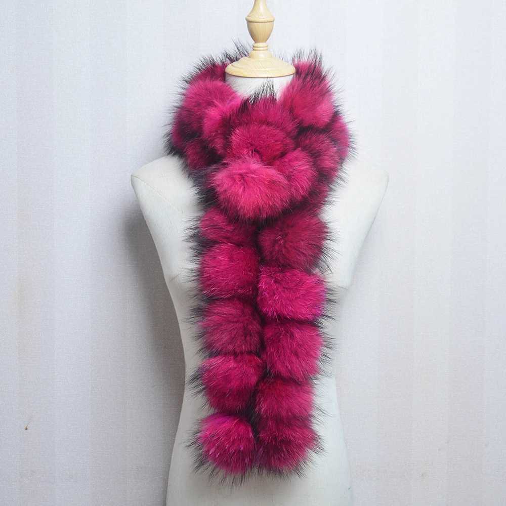 New Style Fashion Luxury Women Real Raccoon Fur Scarves Pompom La Winter Warm Natural Fur Scarf Fluffy Genuine Fur MufflerXJ250905