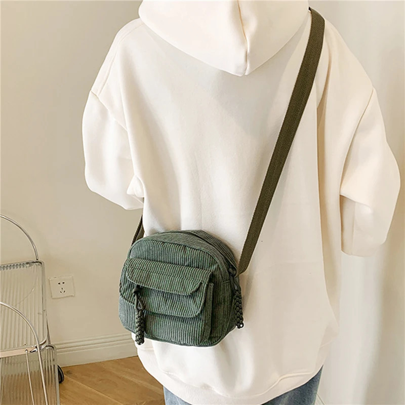 Simple Versatile Crossbody Bag Fashionable Casual Small Square Bag Personalized Commuting Shoulder Bag Corduroy Unisex Trend 250903