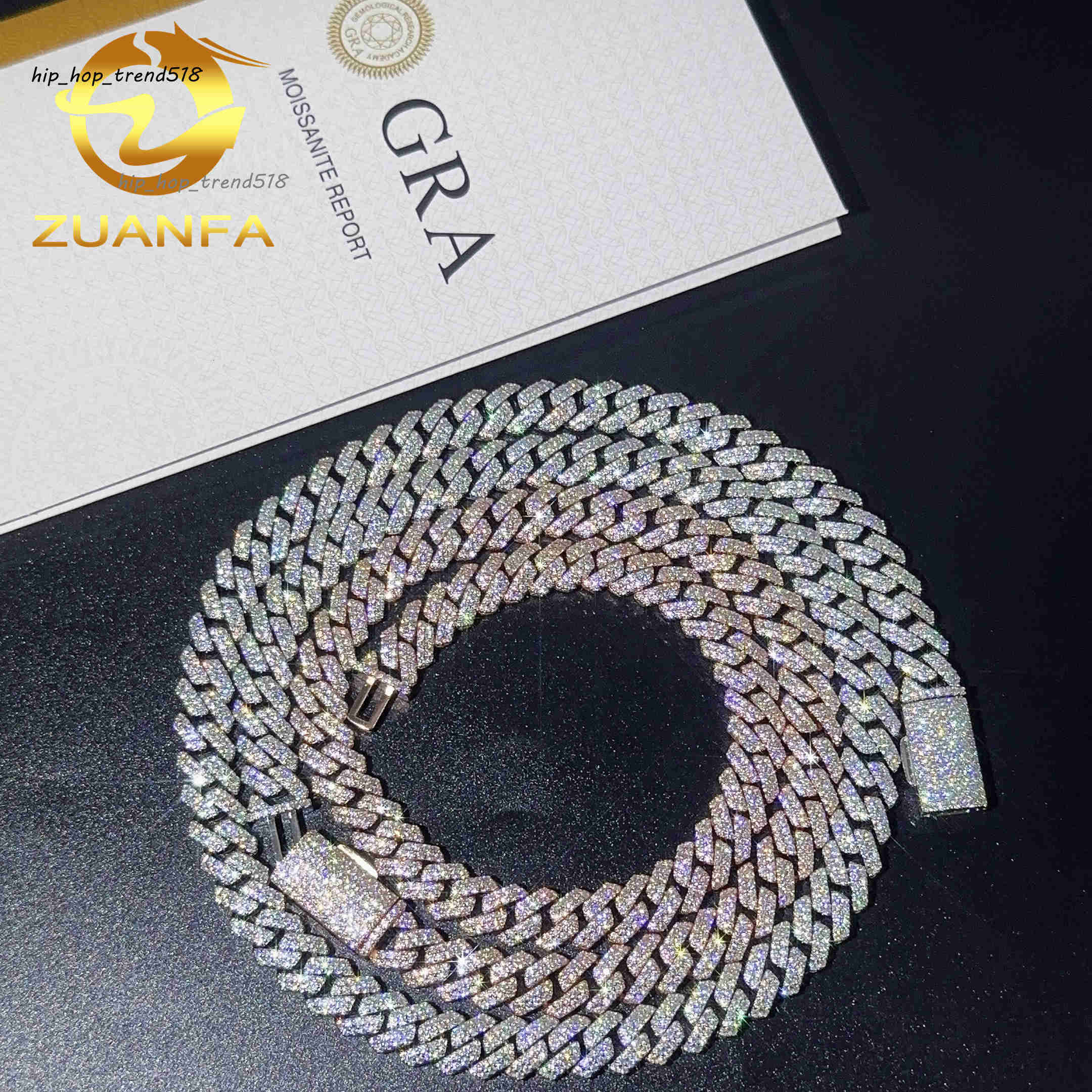 Iced Out Hip Hop Jewelry 10mm Moissanite Cuban Link Chain 925 Silver Pass Diamond Tester VVS Moissanite Cuban Chain