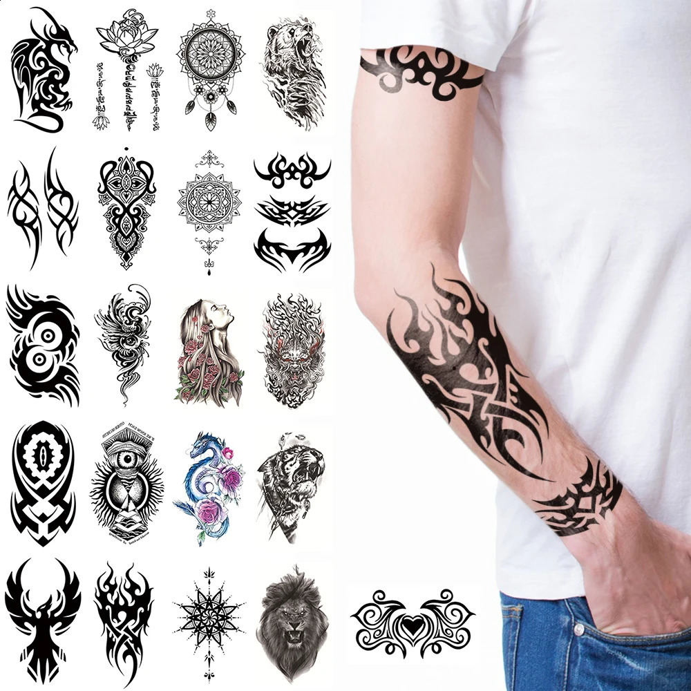 7 Pcs Fashion Beauty Cool Body Art Women Men Half Sleeve Black Tattoo Arm Temporary Totem Stickers Water Transfer Decals 250825