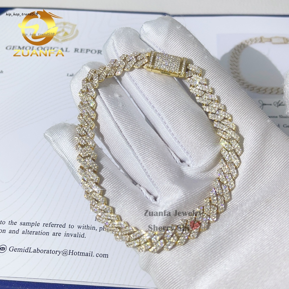 2687G Hip Hop Iced Out Men Women Not Moissanite 8MM 18K Solid Gold 8MM Lab Grown Diamond Cuban Bracelet